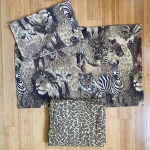 70s Domestications Queen Flat Sheet + 2 Std Pillowcases Safari Jungle PolyCotton